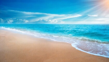 Fototapeta na wymiar sea beach and soft wave of blue ocean summer day and sandy beach background