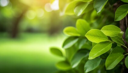 Fototapeta na wymiar closeup beautiful view of nature green leaves on blurred greenery tree background with sunlight in public garden park it is landscape ecology and copy space for wallpaper and backdrop