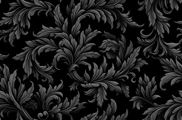 Victorian Elegance: Noir Flourish. Exquisite seamless black fabric texture adorned with a sophisticated floral pattern; perfect for luxurious designs and backgrounds - obrazy, fototapety, plakaty
