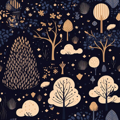 Seamless christmas night forest pattern