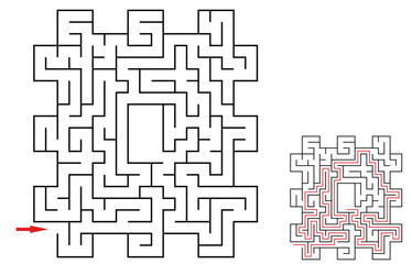 Vector labyrinth with the goal to reach a center of the maze. Difficulty level - easy. Children logic game for brain training isolated on white background