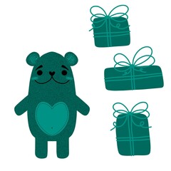 Christmas animals set bears pattern for wrapping paper and fabrics and linens and kids clothes print