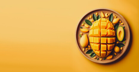 Mango concept on yellow background.
