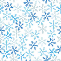 Seamless Christmas pattern with dark blue snowflakes on white background. Winter decoration. Happy new year vector illustration. - 687325351