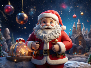 happy cartoon santa claus outside with decorations