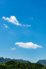 Blue sky on top mountain make you feel fresh weather,beautiful days for travel, Kanchanaburi, Thailand.