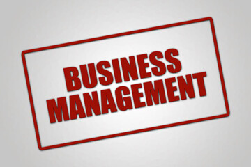 business management. A red stamp illustration isolated on light grey background.