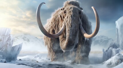 Mammoth walking in the north pole