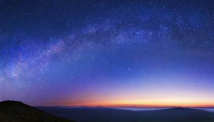 night starry sky at sunrise blue galaxy horizontal banner