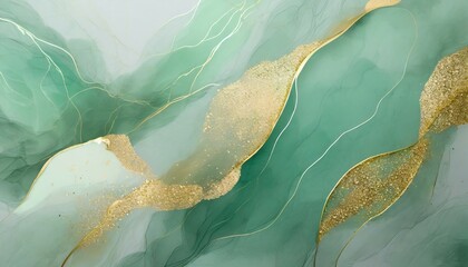 abstract pastel green and fluid gold background