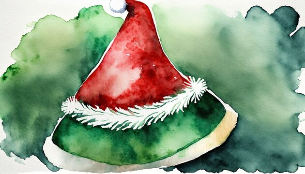 watercolor christmas hat illustration this image is perfect for christmas cards or invitations a winter holiday hat in watercolor art with red and green colors