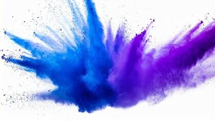 abstract explosion of blue purple dust on white background abstract blue purple powder splatter on...