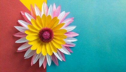 abstract flower or sun on colorful minimalist background with copy space