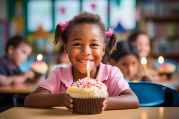 child with birthday cake
