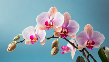 pink orchid on light blue background