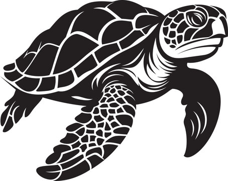 Journey through the Abyss A Modern Black and White Turtle Graphic Depicting the Essence of Deep WateContours of Stealth A Vectorized Mystic Turtle Emerges from the Darkness with Bold Geometr