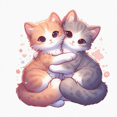 Two cats hugging, illustration