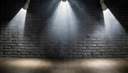 abstract image of spot lighting with black brick wall in background