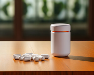 Innovative Medicine Packaging and Tablets on Table – Healthcare Solutions, Artificial Intelligence, and Advanced Technology for Pharmaceutical Industry Success