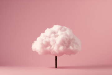 Pink cloud tree on a pastel pink background.Minimal creative nature enviroment concept.