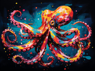 A Vibrant Print of an Octopus Made of Brightly Colored Paint Splatters