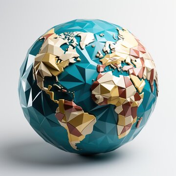Polygonal globe on white background. 3d render illustration, AI Generated