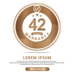 42 Year warranty vector art illustration in gold color with fantastic font and white background. Eps10 Vector