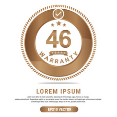 46 Year warranty vector art illustration in gold color with fantastic font and white background. Eps10 Vector