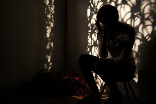 depressed girl sitting in a dark room generative ai