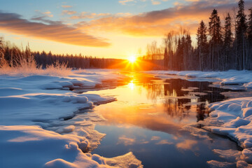 Fototapeta premium winter river in the forest generative ai