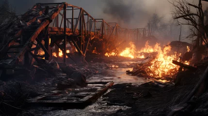 Rolgordijnen burning broken bridge generative ai © Fukume