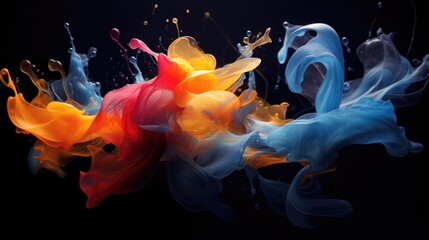 A close up of colored ink in water. Generative AI.