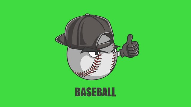 baseball animation on Green Screen.4K animation video of baseball ball character 