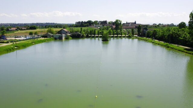 A motel on a lake in sunny day in Ub, Serbia