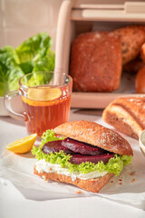 Delicious and healthy sandwich for fresh breakfast in morning.