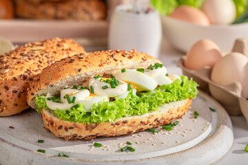 Healthy and delicious sandwich with eggs and mayonnaise.