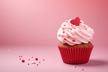 cupcake with a heart-shaped decoration. Web banner with copy space, Generative Ai 