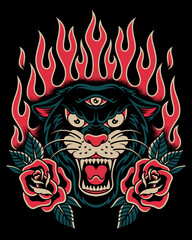 Panther with old school tattoo style