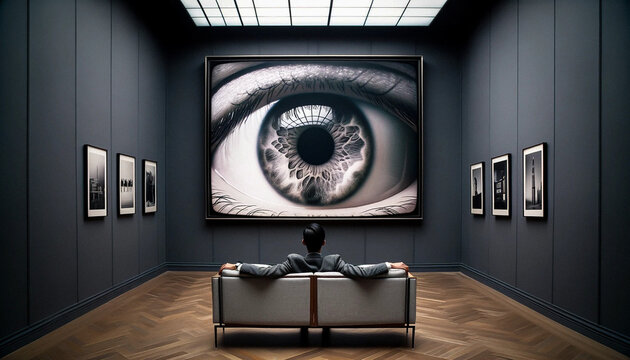 AI-Generated Image: Man Watching TV with an Eye Inside