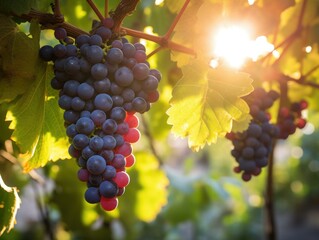 Grapes on the vine. Generative AI.