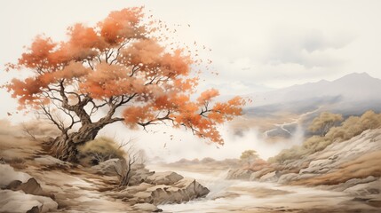 A Majestic Tree Standing Strong amidst Rocky Terrain