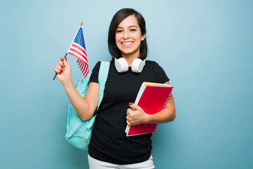 Young woman student happy about learning English in the United States