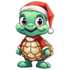 Obraz premium Cute Turtle Cartoon Santa Hat Clipart Illustration