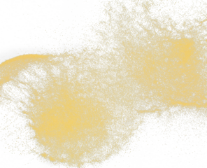 Small size yellow Sand flying explosion, gold cheese sands grain wave explode. Abstract cloud fly. Yellow colored sand splash throwing in Air. black background Isolated high speed shutter, throwing
