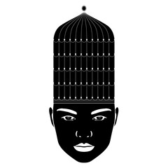 Female head with birdcage as her hat or brain. Black and white silhouette. Creative concept.