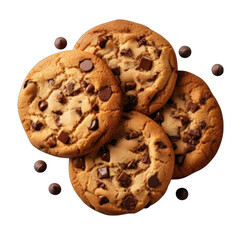 Top View of Chocolate Chip Cookies Isolated on Transparent or White Background, PNG