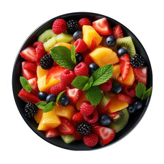 Top View of Mixed Fruit Salad Isolated on Transparent or White Background, PNG