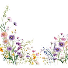 Watercolor Wildflower border coloring  - obrazy, fototapety, plakaty