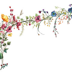 Watercolor Wildflower border coloring 