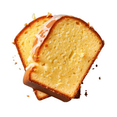 Top view of a slice of pound cake Isolated on Transparent or White Background, PNG